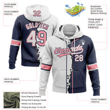Load image into Gallery viewer, Custom Navy White-Medium Pink Split Ripped Pattern Baseball Pullover Sweatshirt Hoodie