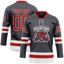 Charger l'image dans la galerie, Custom Steel Gray Red-White Hockey Lace Neck Jersey