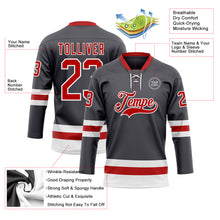 Charger l'image dans la galerie, Custom Steel Gray Red-White Hockey Lace Neck Jersey
