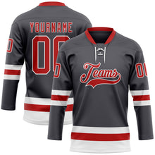 Charger l'image dans la galerie, Custom Steel Gray Red-White Hockey Lace Neck Jersey