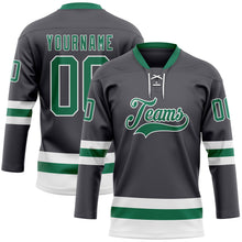 Charger l'image dans la galerie, Custom Steel Gray Kelly Green-White Hockey Lace Neck Jersey