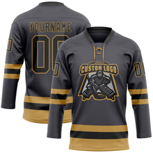 Charger l'image dans la galerie, Custom Steel Gray Black-Old Gold Hockey Lace Neck Jersey