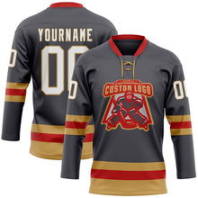 Charger l'image dans la galerie, Custom Steel Gray Old Gold-Red Hockey Lace Neck Jersey