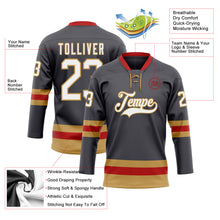Charger l'image dans la galerie, Custom Steel Gray Old Gold-Red Hockey Lace Neck Jersey