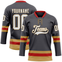 Charger l'image dans la galerie, Custom Steel Gray Old Gold-Red Hockey Lace Neck Jersey