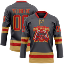 Charger l'image dans la galerie, Custom Steel Gray Red-Old Gold Hockey Lace Neck Jersey