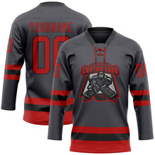 Charger l'image dans la galerie, Custom Steel Gray Red-Black Hockey Lace Neck Jersey