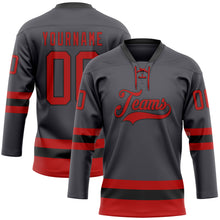 Charger l'image dans la galerie, Custom Steel Gray Red-Black Hockey Lace Neck Jersey
