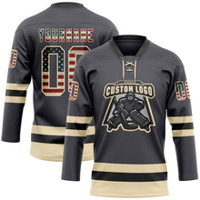 Charger l'image dans la galerie, Custom Steel Gray Vintage USA Flag Cream-Black Hockey Lace Neck Jersey