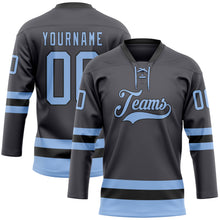 Charger l'image dans la galerie, Custom Steel Gray Light Blue-Black Hockey Lace Neck Jersey