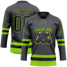 Charger l'image dans la galerie, Custom Steel Gray Black-Neon Green Hockey Lace Neck Jersey