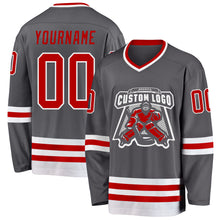 Laden Sie das Bild in den Galerie-Viewer, Custom Steel Gray Red-White Hockey Jersey