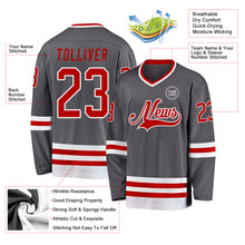 Laden Sie das Bild in den Galerie-Viewer, Custom Steel Gray Red-White Hockey Jersey