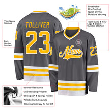 Загрузить изображение в средство просмотра галереи, Custom Steel Gray Gold-White Hockey Jersey