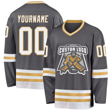 Charger l'image dans la galerie, Custom Steel Gray White-Old Gold Hockey Jersey