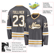 Charger l'image dans la galerie, Custom Steel Gray White-Old Gold Hockey Jersey