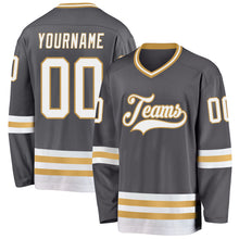 Charger l'image dans la galerie, Custom Steel Gray White-Old Gold Hockey Jersey