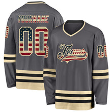 Load image into Gallery viewer, Custom Steel Gray Vintage USA Flag Cream-Black Hockey Jersey