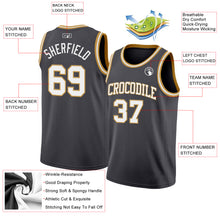 Laden Sie das Bild in den Galerie-Viewer, Custom Steel Gray White-Old Gold Authentic Basketball Jersey