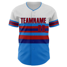 Load image into Gallery viewer, Custom White Red Electric Blue-Royal Block Stripes Lines Atlanta Style Authentic Baseball Jersey
