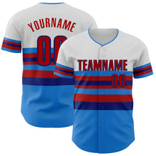 Load image into Gallery viewer, Custom White Red Electric Blue-Royal Block Stripes Lines Atlanta Style Authentic Baseball Jersey