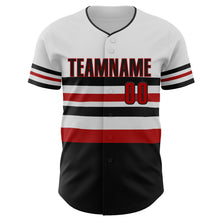 Laden Sie das Bild in den Galerie-Viewer, Custom White Red-Black Block Stripes Lines Washington Style Authentic Baseball Jersey