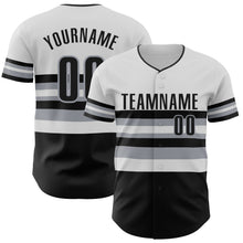 Load image into Gallery viewer, Custom White Black-Gray Block Stripes Lines Chicago Style Authentic Baseball Jersey