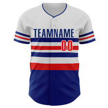 Load image into Gallery viewer, Custom White Fire Red-Royal Block Stripes Lines Los Angeles Style Authentic Baseball Jersey