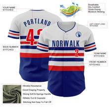 Load image into Gallery viewer, Custom White Fire Red-Royal Block Stripes Lines Los Angeles Style Authentic Baseball Jersey
