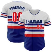 Load image into Gallery viewer, Custom White Fire Red-Royal Block Stripes Lines Los Angeles Style Authentic Baseball Jersey