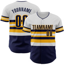 Load image into Gallery viewer, Custom White Navy-Gold Block Stripes Lines Milwaukee Style Authentic Baseball Jersey