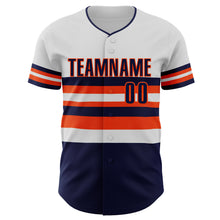 Laden Sie das Bild in den Galerie-Viewer, Custom White Navy-Orange Block Stripes Lines Houston Style Authentic Baseball Jersey