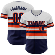 Laden Sie das Bild in den Galerie-Viewer, Custom White Navy-Orange Block Stripes Lines Houston Style Authentic Baseball Jersey