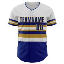 Load image into Gallery viewer, Custom White Royal-Old Gold Block Stripes Lines Kansas City Style Authentic Baseball Jersey
