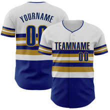 Load image into Gallery viewer, Custom White Royal-Old Gold Block Stripes Lines Kansas City Style Authentic Baseball Jersey