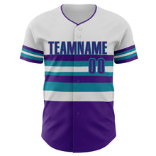 Load image into Gallery viewer, Custom White Purple-Teal Block Stripes Lines Charlotte Style Authentic Baseball Jersey