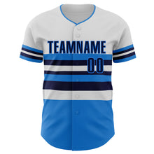 Laden Sie das Bild in den Galerie-Viewer, Custom White Navy-Electric Blue Block Stripes Lines Orlando Style Authentic Baseball Jersey