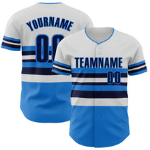 Laden Sie das Bild in den Galerie-Viewer, Custom White Navy-Electric Blue Block Stripes Lines Orlando Style Authentic Baseball Jersey