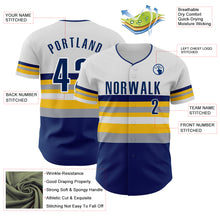 Load image into Gallery viewer, Custom White US Navy Blue Yellow-Gray Block Stripes Lines Indiana Style Authentic Baseball Jersey