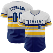 Load image into Gallery viewer, Custom White US Navy Blue Yellow-Gray Block Stripes Lines Indiana Style Authentic Baseball Jersey