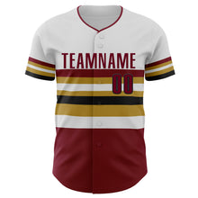 Laden Sie das Bild in den Galerie-Viewer, Custom White Crimson Old Gold-Black Block Stripes Lines Cleveland Style Authentic Baseball Jersey