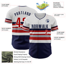 Load image into Gallery viewer, Custom White Red Navy-Gray Block Stripes Lines Minnesota Style Authentic Baseball Jersey