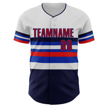 Load image into Gallery viewer, Custom White Red Navy-Thunder Blue Block Stripes Lines Toronto Style Authentic Baseball Jersey