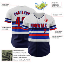 Load image into Gallery viewer, Custom White Red Navy-Thunder Blue Block Stripes Lines Toronto Style Authentic Baseball Jersey