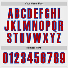 Load image into Gallery viewer, Custom White Red Navy-Thunder Blue Block Stripes Lines Toronto Style Authentic Baseball Jersey