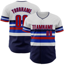 Load image into Gallery viewer, Custom White Red Navy-Thunder Blue Block Stripes Lines Toronto Style Authentic Baseball Jersey