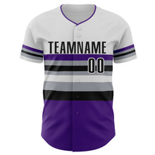 Laden Sie das Bild in den Galerie-Viewer, Custom White Black Purple Gray-Dark Purple Block Stripes Lines Colorado Style Authentic Baseball Jersey