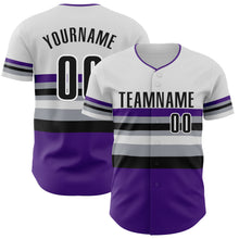 Laden Sie das Bild in den Galerie-Viewer, Custom White Black Purple Gray-Dark Purple Block Stripes Lines Colorado Style Authentic Baseball Jersey