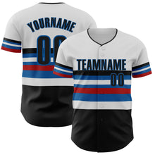 Laden Sie das Bild in den Galerie-Viewer, Custom White Black Red-Blue Block Stripes Lines Miami Style Authentic Baseball Jersey