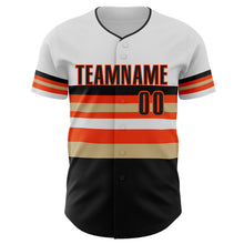 Load image into Gallery viewer, Custom White Black Vegas Gold-Orange Block Stripes Lines San Francisco Style Authentic Baseball Jersey